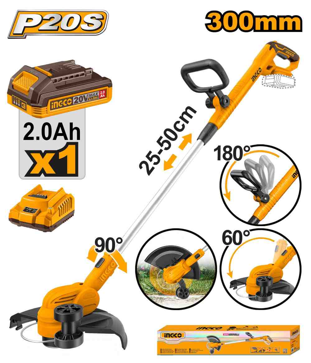 image102.jpeg حشاشة بطارية 20 فولت 300 مم احترافي مع بطارية ليثيوم 2.0Ah وشاحن - Image 1