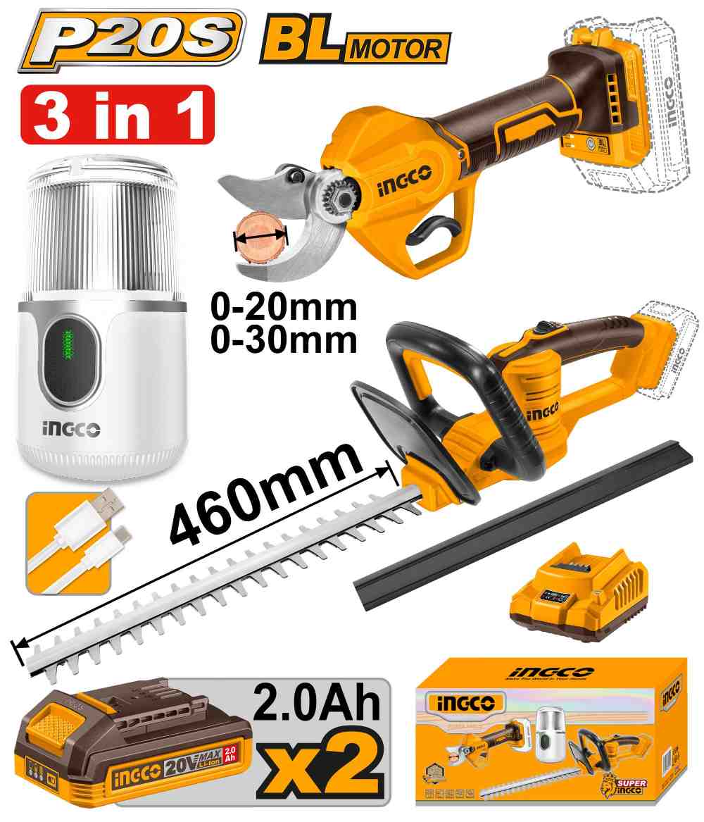 image106.jpeg مجموعة مقص صاج 20 فولت احترافي مع مقص شجر و2 بطارية ليثيوم 2.0Ah وشاحن (3 قطعة) - Image 1