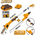 منشار عصاية ومقص سياج بطارية 20 فولت 8" احترافي مع بطارية ليثيوم 2.0Ah وشاحن