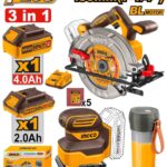 مجموعة منشار دائري 20 فولت احترافي مع خلاط وبطارية ليثيوم 2.0Ah وشاحن (3 قطعة)