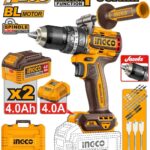 مقدح شاكوش بطارية 20 فولت 13 مم 96 نيوتن براشلس احترافي مع 2 بطارية ليثيوم 4.0Ah وشاحن وشنطة