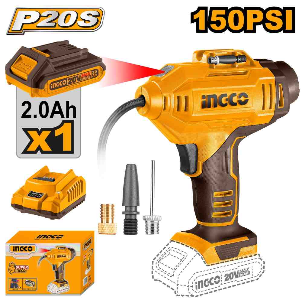 image136.jpeg منفخ دواليب سيارة 150PSI احترافي مع بطارية ليثيوم 2.0Ah وشاحن - Image 1