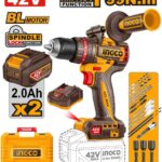 مقدح شاكوش بطارية 42 فولت 13 مم 99 نيوتن براشلس احترافي مع 2 بطارية ليثيوم 2.0Ah وشاحن وشنطة