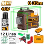 ليزر 3D بطارية 16 فولت احترافي مع بطارية ليثيوم 2.0Ah وشاحن وصندوق