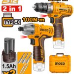 مجموعة مقدح بطارية 12 فولت احترافي مع 2 بطارية ليثيوم 1.5Ah وشاحن وشنطة (2 قطعة)