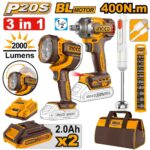 مجموعة فرد شد 20 فولت احترافي مع كشاف وخلاط يدوي و2 بطارية ليثيوم 2.0Ah وشاحن (3 قطعة)