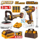 مجموعة فرد شد 20 فولت احترافي مع خلاط يدوي و2 بطارية ليثيوم 4.0Ah وشاحن (3 قطعة)