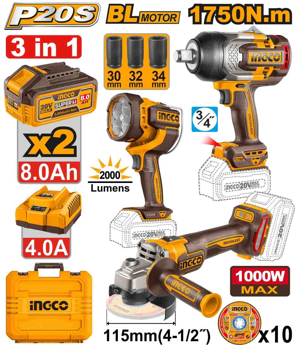 image26.jpeg مجموعة فرد شد 20 فولت احترافي مع صاروخ وكشاف و2 بطارية ليثيوم 8.0Ah وشاحن وشنطة - Image 1