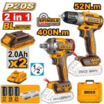 مجموعة مقدح بطارية براشلس 20 فولت احترافي مع فرد شد و2 بطارية ليثيوم 2.0Ah وشاحن وشنطة (47 قطعة)