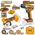 مجموعة صاروخ قص صغير 20 فولت احترافي مع مقدح بطارية براشلس و2 بطارية ليثيوم 2.0Ah وشاحن وشنطة (47 قطعة)