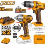 مجموعة مقدح بطارية 20 فولت احترافي مع فرد شد و2 بطارية ليثيوم 2.0Ah وشاحن وشنطة (2 قطعة)