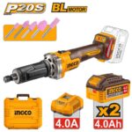 جلاخ بطارية 20 فولت 6 مم براشلس احترافي مع 2 بطارية ليثيوم 4.0Ah وشاحن وشنطة