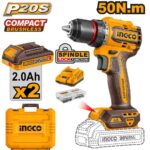 مقدح بطارية 20 فولت 13 مم 50 نيوتن براشلس احترافي مع 2 بطارية ليثيوم 2.0Ah وشاحن وشنطة (47 قطعة)