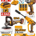 مجموعة فرد شد 20 فولت احترافي مع ماكينة غسيل و2 بطارية ليثيوم 4.0Ah (3 قطعة)