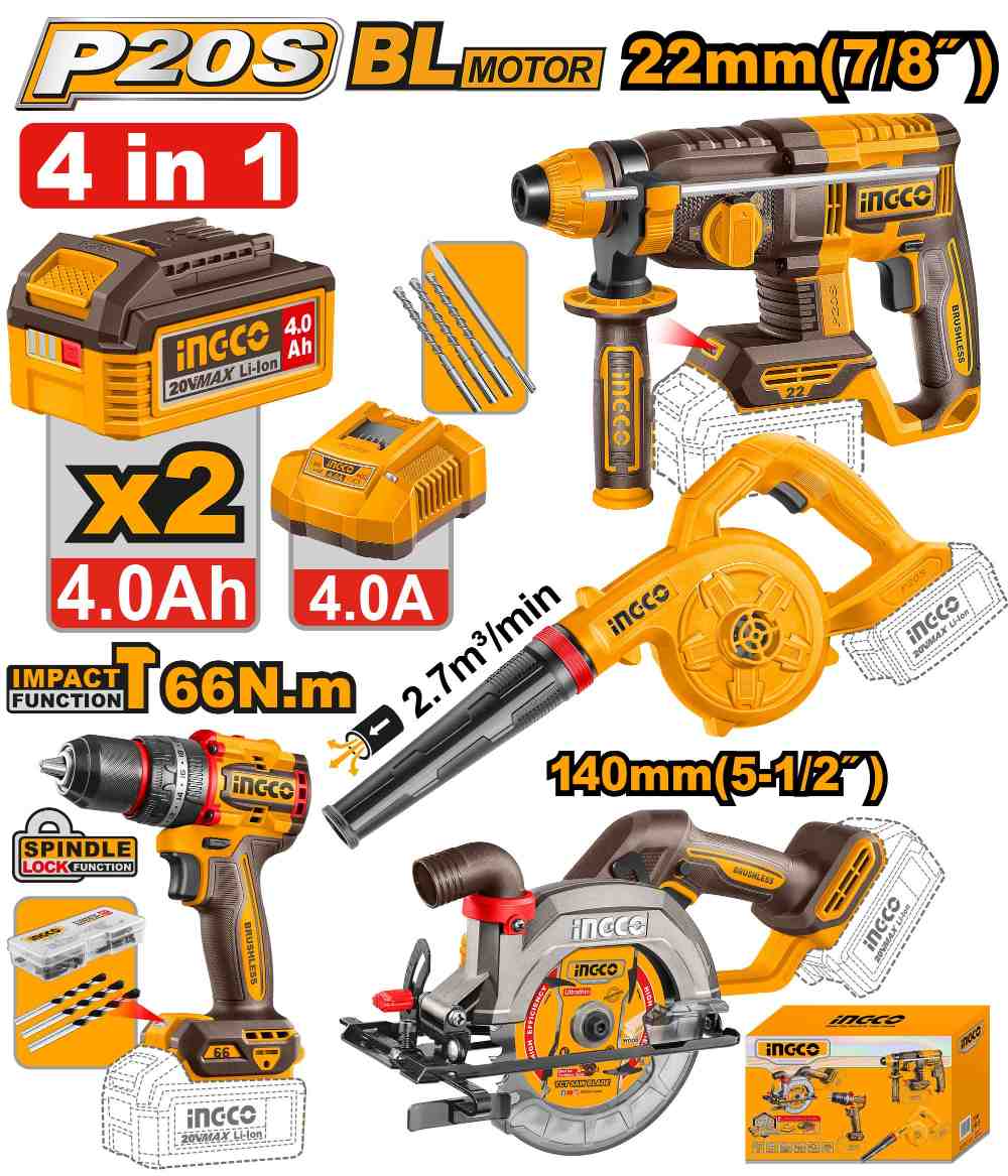 image49.jpeg مجموعة مقدح شاكوش بطارية براشلس 20 فولت احترافي مع روتري ومنشار دائري ومنفاخ و2 بطارية ليثيوم 4.0Ah وشاحن وشنطة (47 قطعة) - Image 1