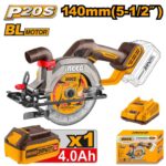 منشار دائري بطارية 20 فولت 20 مم براشلس احترافي مع بطارية ليثيوم 4.0Ah وشاحن