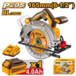 منشار دائري بطارية 20 فولت 165 مم براشلس احترافي مع بطارية ليثيوم 4.0Ah وشاحن
