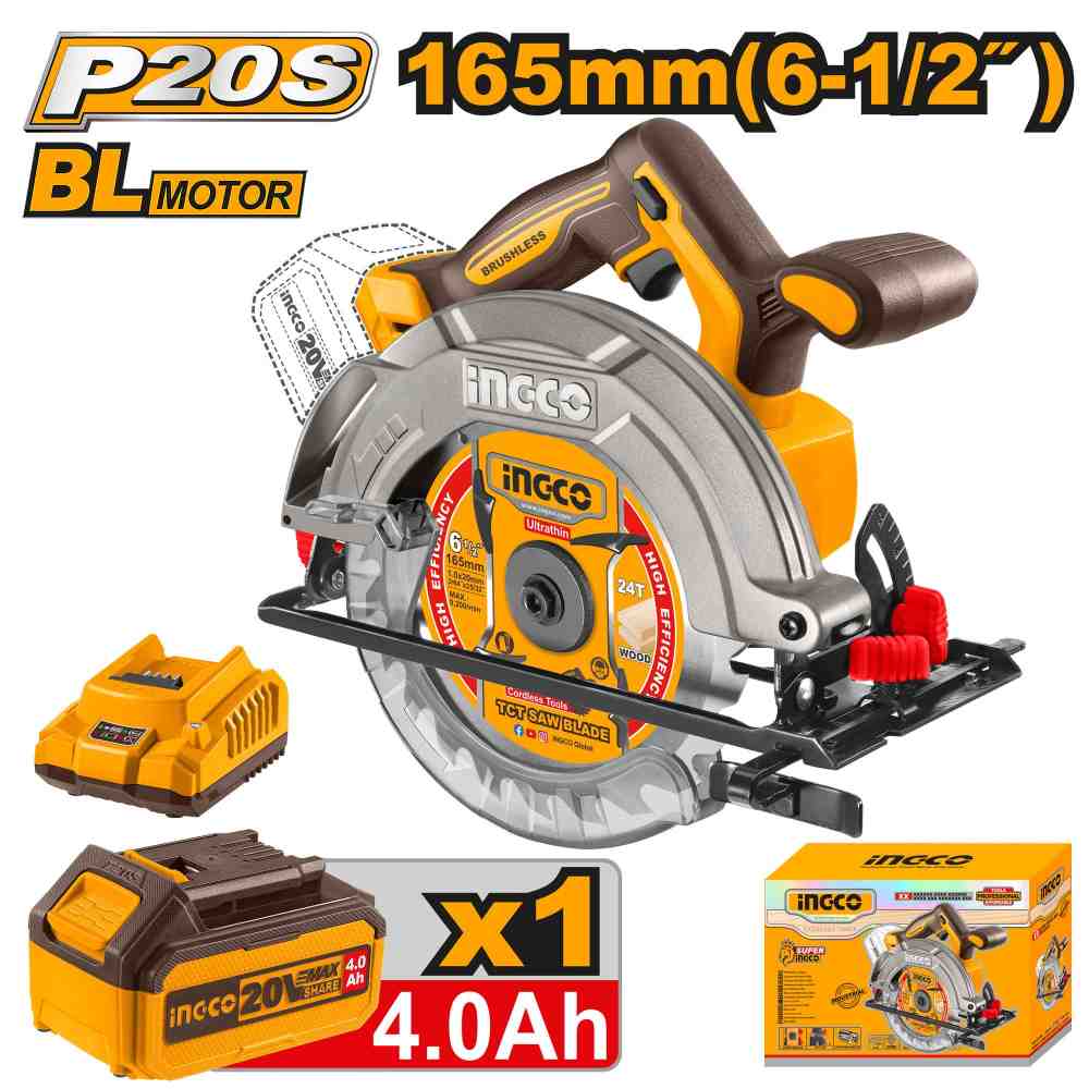 image58.jpeg منشار دائري بطارية 20 فولت 165 مم براشلس احترافي مع بطارية ليثيوم 4.0Ah وشاحن - Image 1