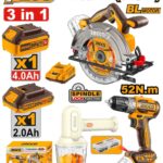 مجموعة منشار دائري 20 فولت احترافي مع مقدح بطارية براشلس وخلاط وبطارية ليثيوم 2.0Ah وشاحن (47 قطعة)