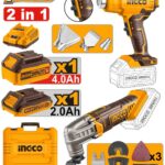 مجموعة عدة بطارية 20 فولت احترافي مع بطارية ليثيوم 4.0Ah وشاحن وشنطة (2 قطعة)