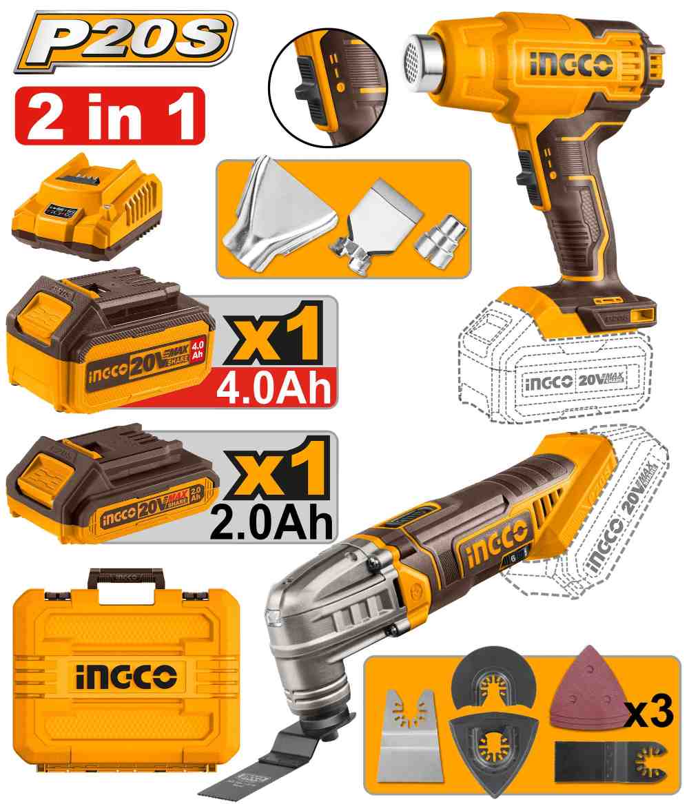 image67.jpeg مجموعة عدة بطارية 20 فولت احترافي مع بطارية ليثيوم 4.0Ah وشاحن وشنطة (2 قطعة) - Image 1