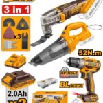 مجموعة مولتي تول 20 فولت احترافي مع مقدح بطارية براشلس ومكنسة و2 بطارية ليثيوم 2.0Ah وشاحن (47 قطعة)