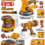 مجموعة حفافة مدارية 20 فولت احترافي مع فرد رش و2 بطارية ليثيوم 2.0Ah وشاحن (3 قطعة)