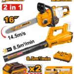 مجموعة منشار جنزير 20 فولت احترافي مع منفاخ و2 بطارية ليثيوم 5.0Ah وشاحن (2 قطعة)